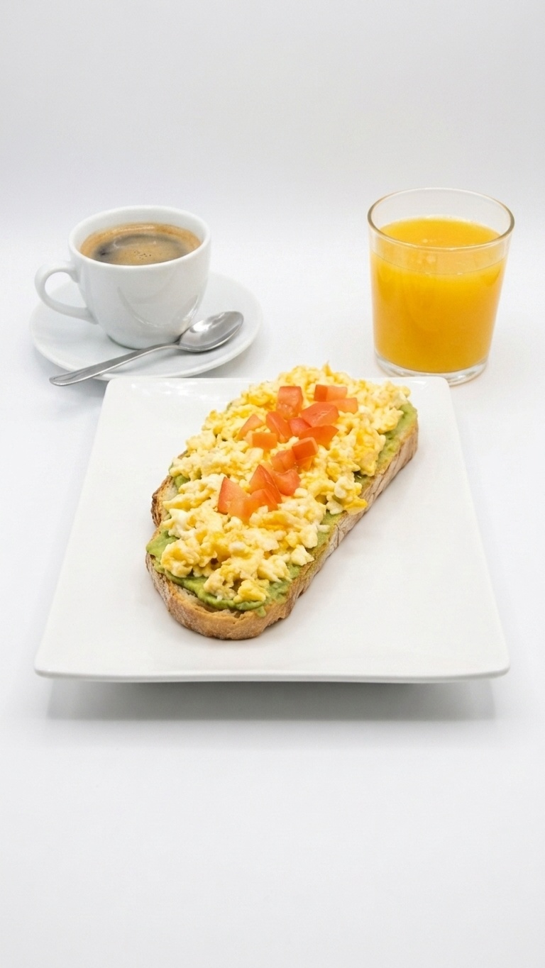 Tostada de huevo, aguacate y tomate